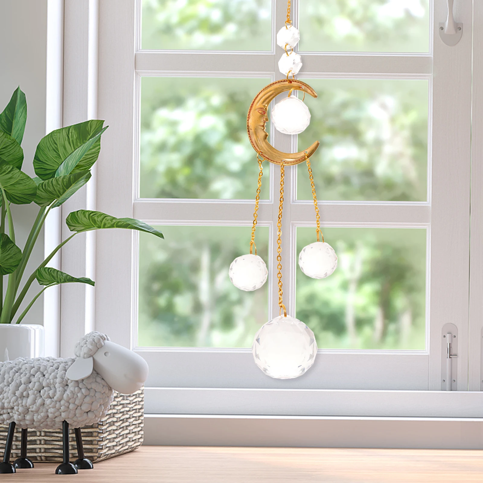 

Sun Catcher Window Hanging Crystal Decoration Moon Face Pendant for Home Garden Office Indoor Outdoor Decor Modern Style Shiny
