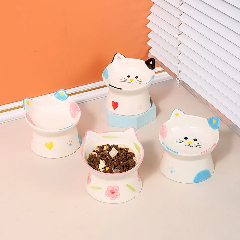 

Ceramic Elevated Cat Bowl - Slanted Wide Mouth, Anti-Spill Dog Feeder, Neck-Friendly Dish for Flat-Faced Pets