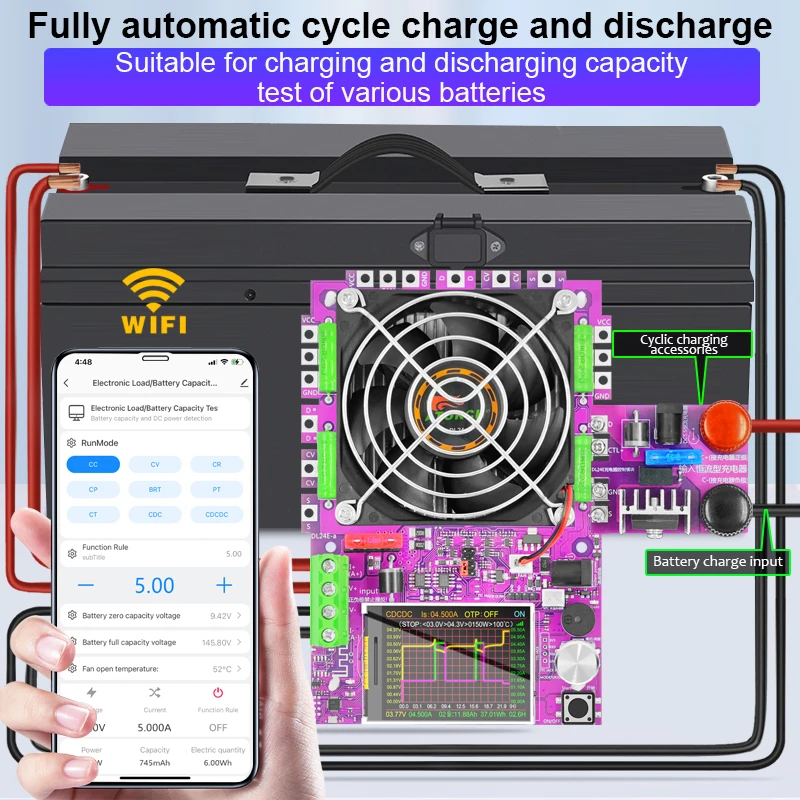 Imagem -02 - Tuya App Smart Power Testador de Carga Eletrônica dc Usb 18650 Tensão Atual 48v Bateria Capacidade Monitor Ferramentas Dl24ew 150w wi fi