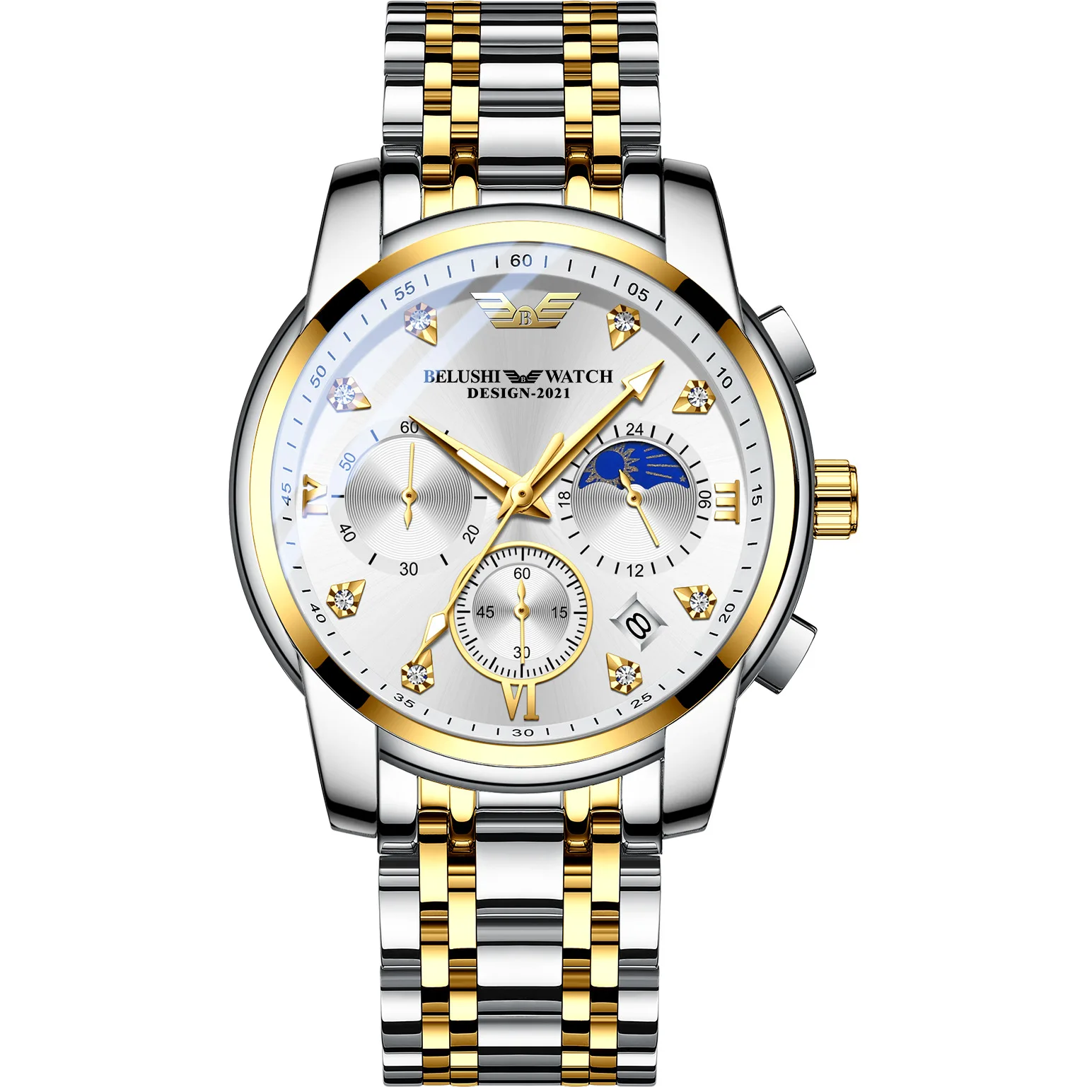 UTHAI CQ257 Orologio da uomo casual con orologio al quarzo impermeabile luminoso tempestato di diamanti, orologi da regalo per uomo d'affari