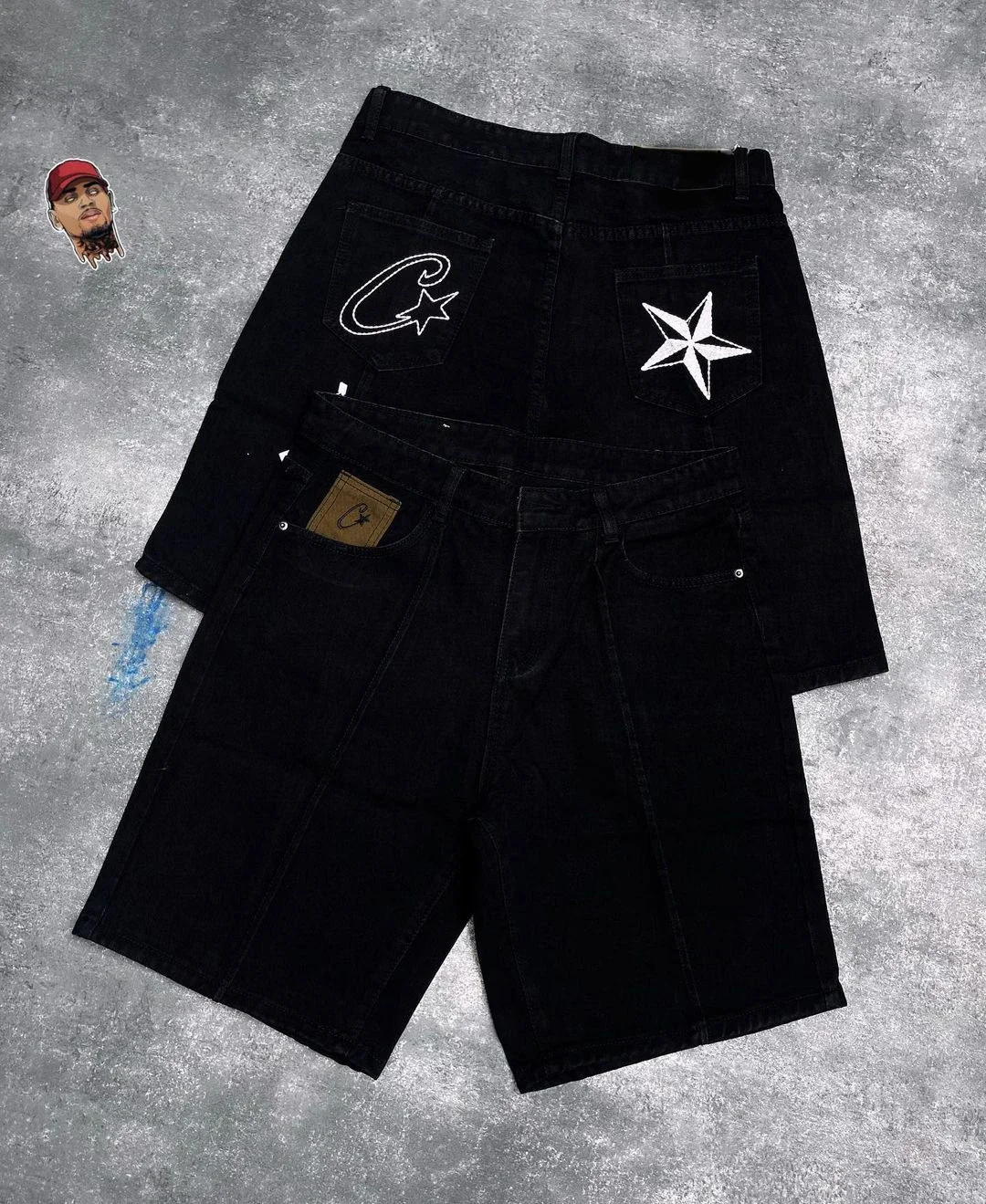 Black Star Shorts Y2k Ripped Jeans Skinny Jeans Men's Casual Slim Shorts Men's Jogging Streetwear Hip Hop Print Fashion