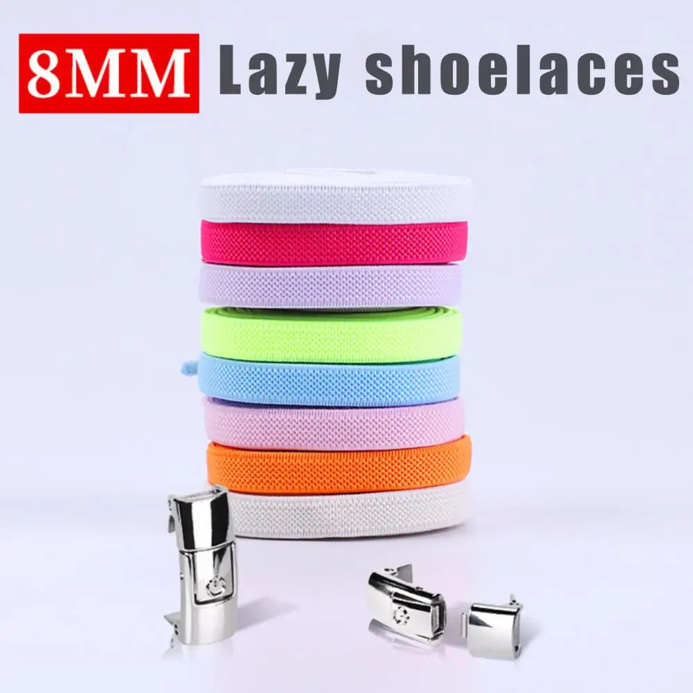 8mm No Tie Flat Hiking Running Shoe Lace Elastic Shoelaces Outdoor Sneakers Quick Safety Flat Shoelace Kids Adult Lazy Laces