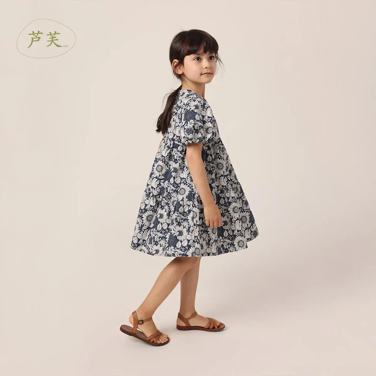 

MARC&JANIE Girls Spring Pure Cotton Sunflower Puff Sleeves Dresses 230210 French Series