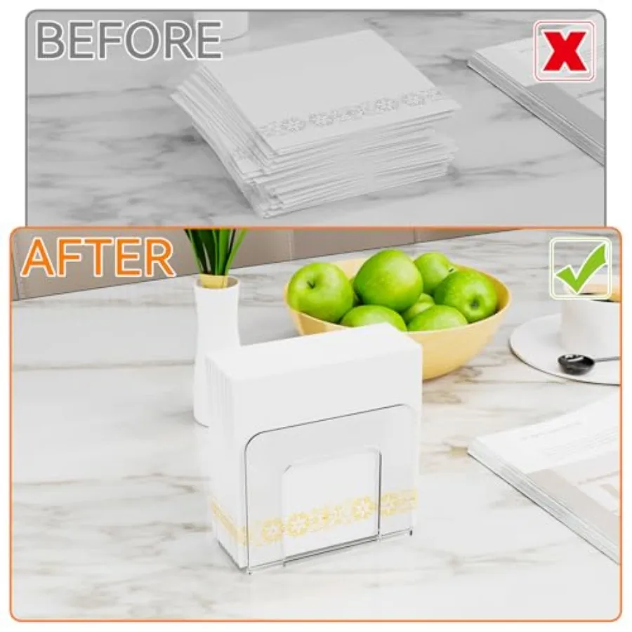 حامل مناديل أكريليك شفاف لمطبخ بار الطاولة أو حامل مناديل الكوكتيل المربع العمودي مقاس 5 × 5 و 8 ×