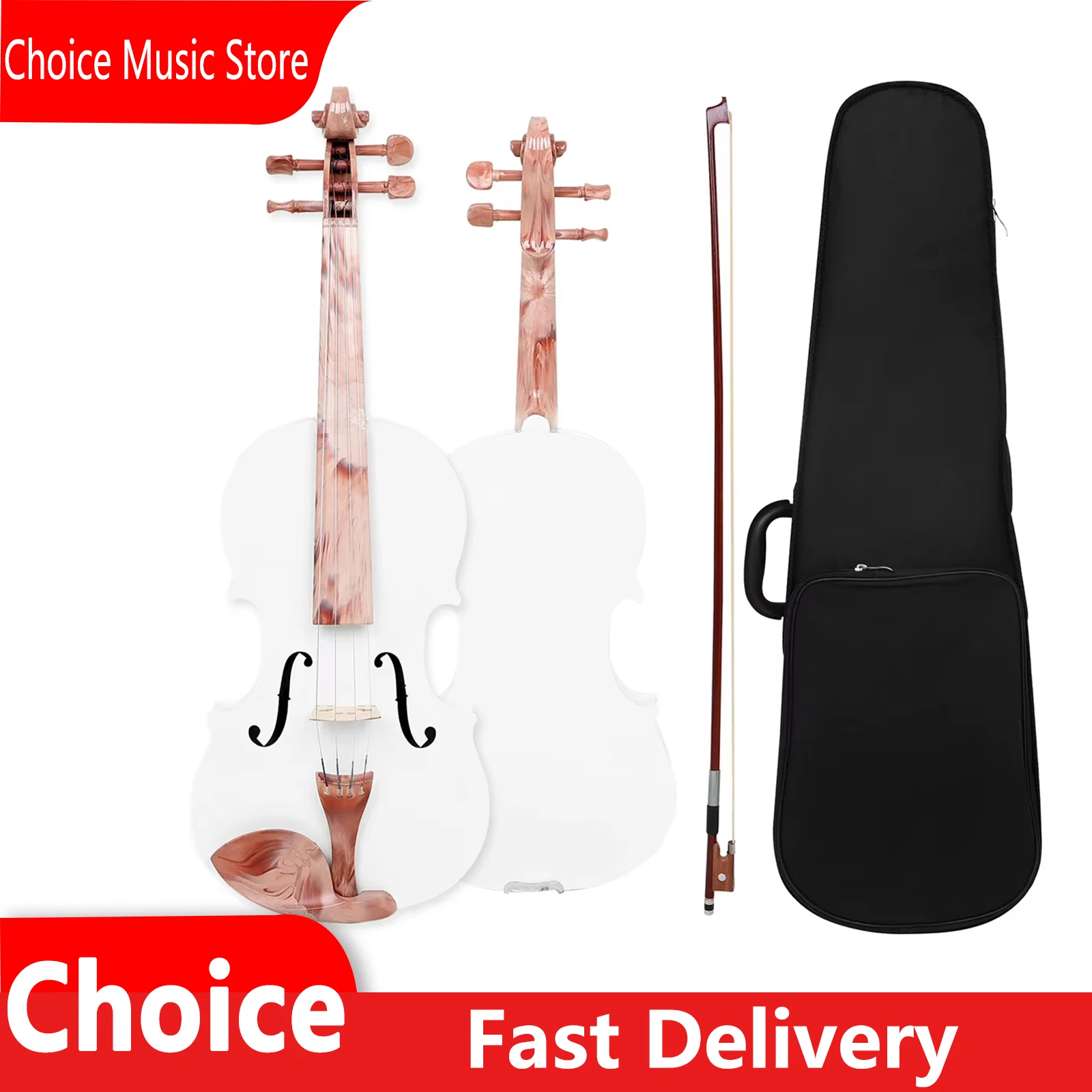 

4/4 Violin Solid Wood White Marble Pattern Violin Hand Carving Suitable For Beginners Performance Violin Instrument With Parts