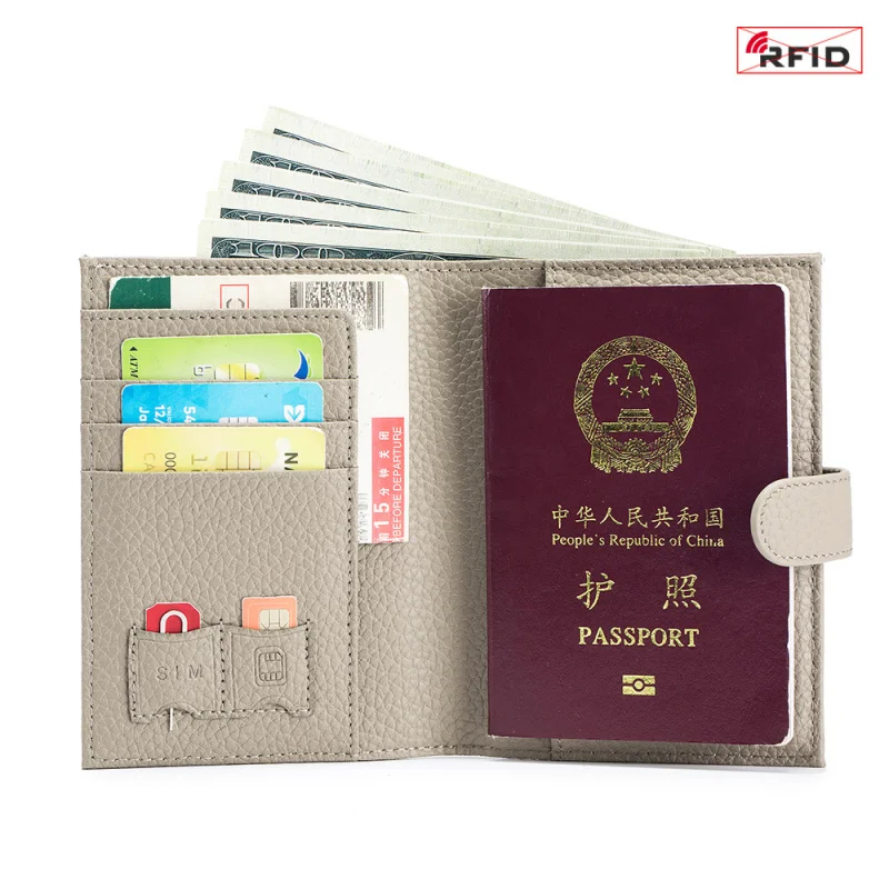 Western Leather RFID Blocking Ultrathin Passport Holder Multifunctional Wallet Plane Ticket Clip ID Storage Bag for Women