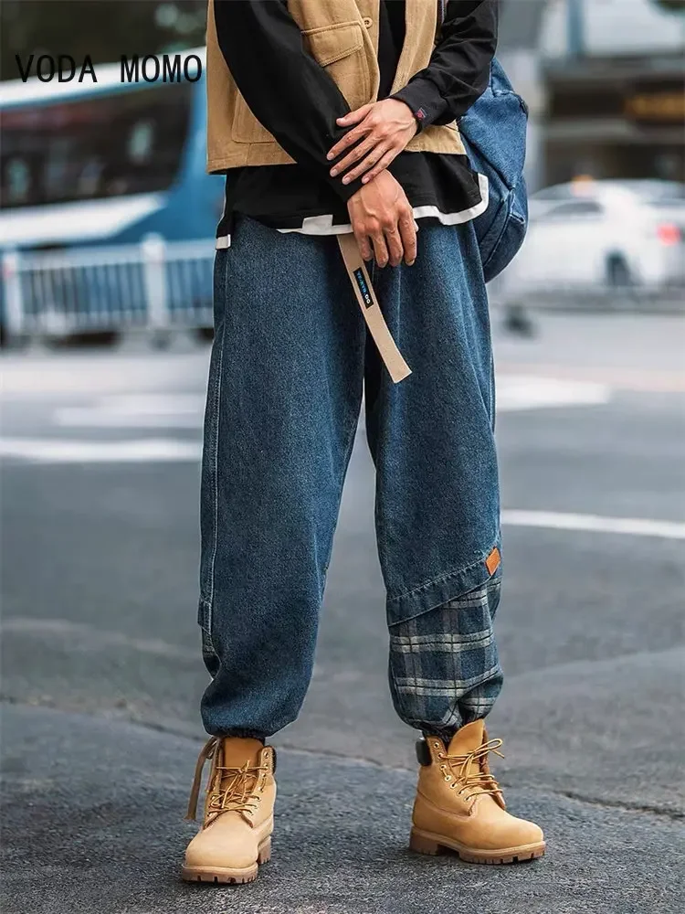 

Новинка 2023 года, джинсы-шаровары в стиле хип-хоп, мужские свободные джоггеры, джинсовые повседневные спортивные штаны, брюки до щиколотки в корейском стиле, уличная одежда