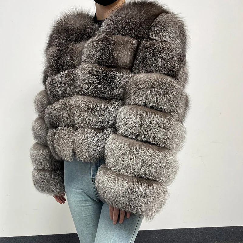 2024 New silver fox Winter Luxury Furry Natural Real fox Fur Jacket Coats Women's Cold Coat Top Fox Jackets Women clothing