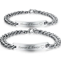 Couples Bracelet Engraved Always Forever Stainless Steel Lovers Bangles Valentines Day Gift for Wife Husband Boyfriend GF