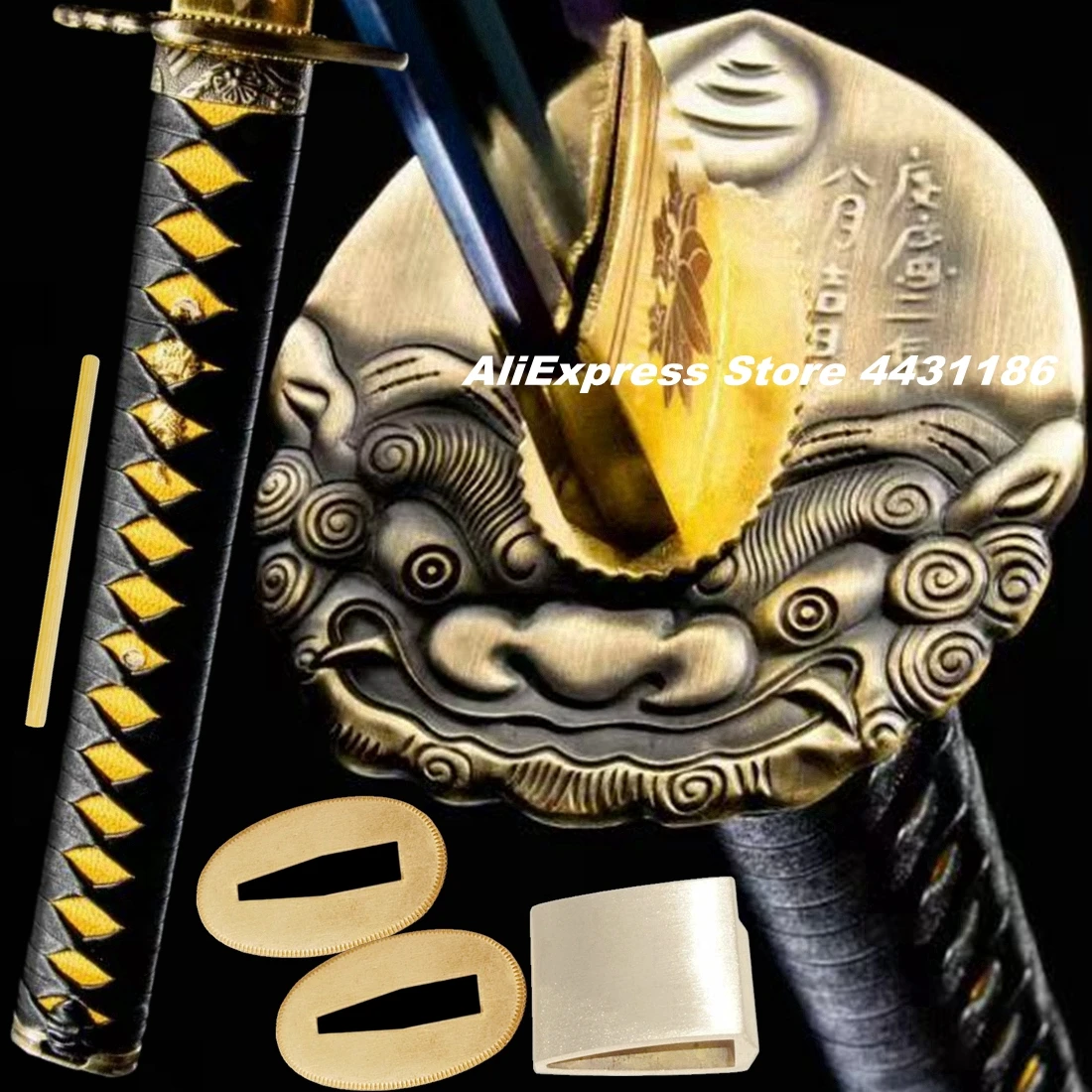 

Черная кожаная ручка Ito/26 см, японский меч, набор фитингов Katana/Wakizashi, фурнитура из сплава Tsuba++Menuki+Fuchi+Kashira+Habaki+Seppa