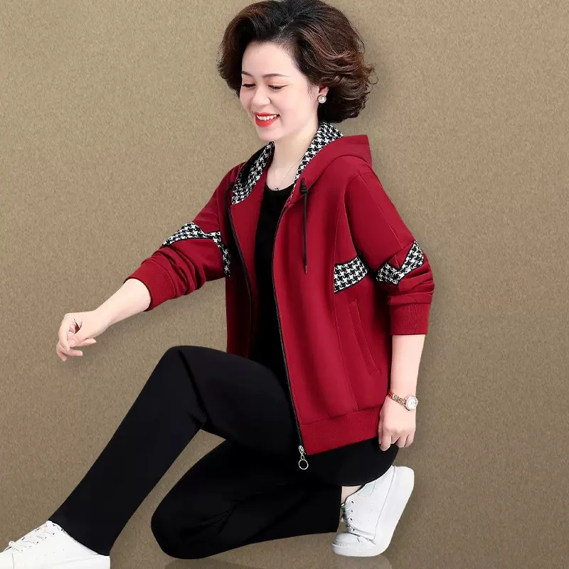 

Весенний комплект одежды для женщин 50+ лет: повседневный спортивный костюм, новый комплект из двух предметов больших размеров для весны и осени, полиэстер, хлопок.