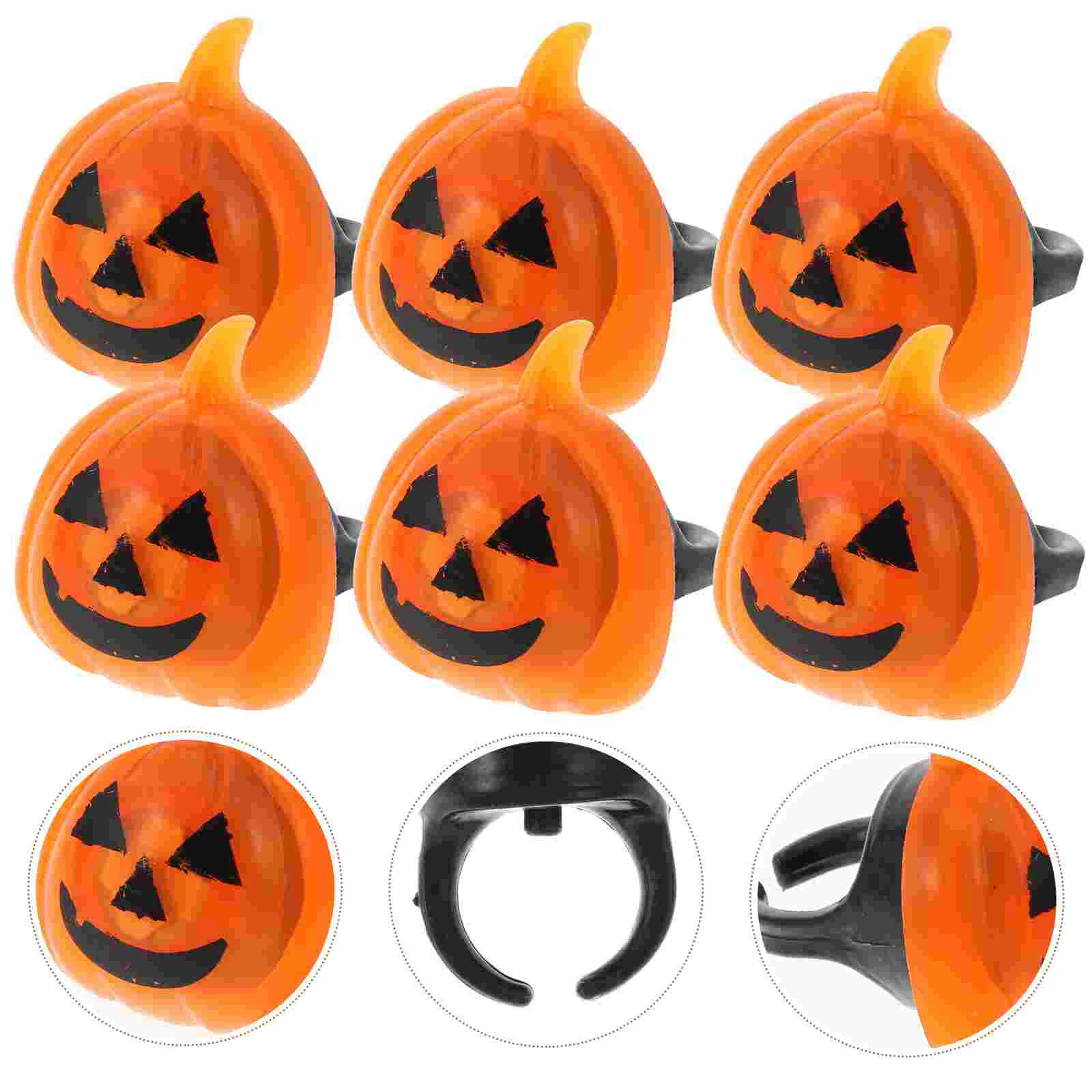 6 Pcs Halloween Pumpkin Ring Novelties Flashing Rings Shine Plastic Toys Party Accessories