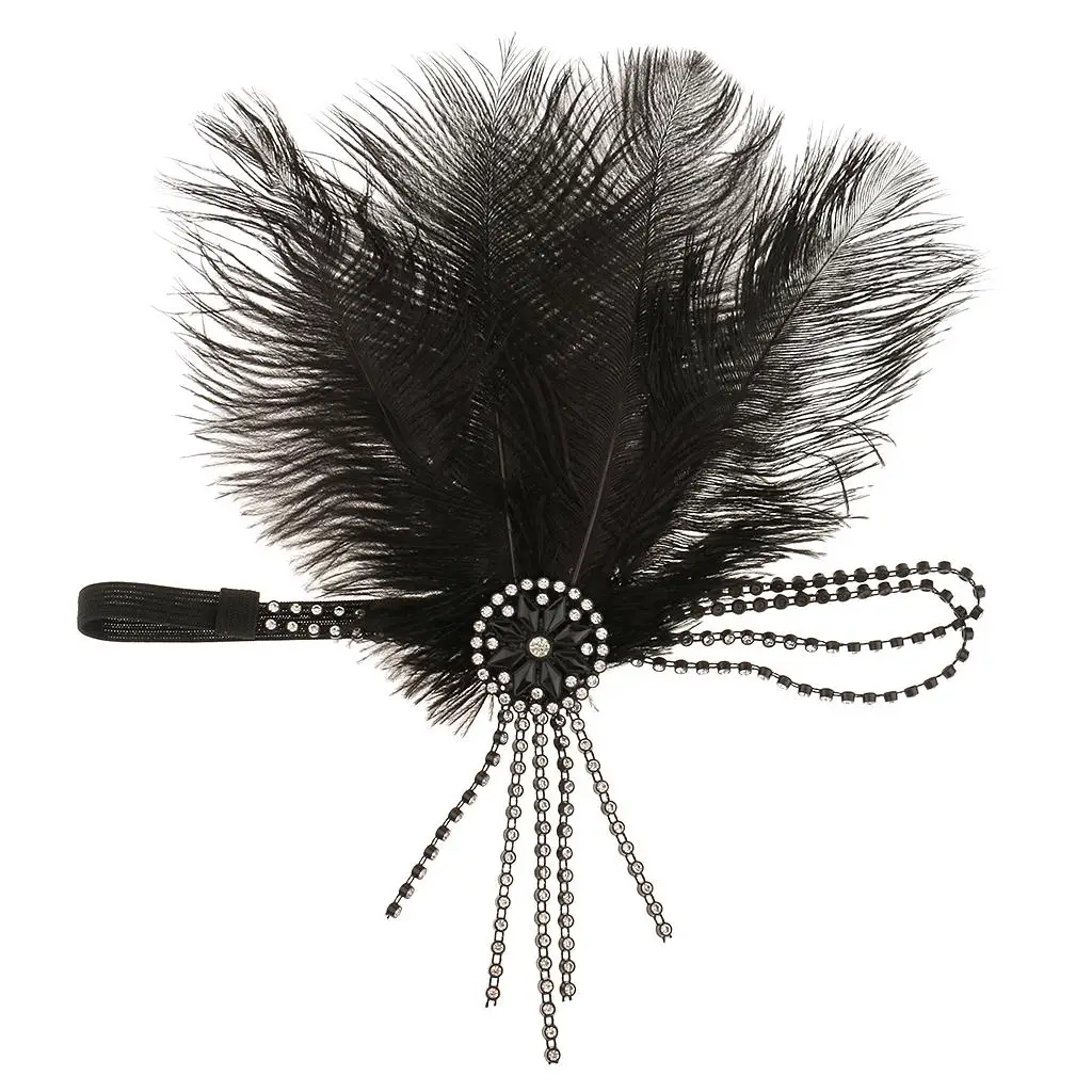 920 Black Feather Headband Wedding Headpiece Flappers Costume - Black, as described