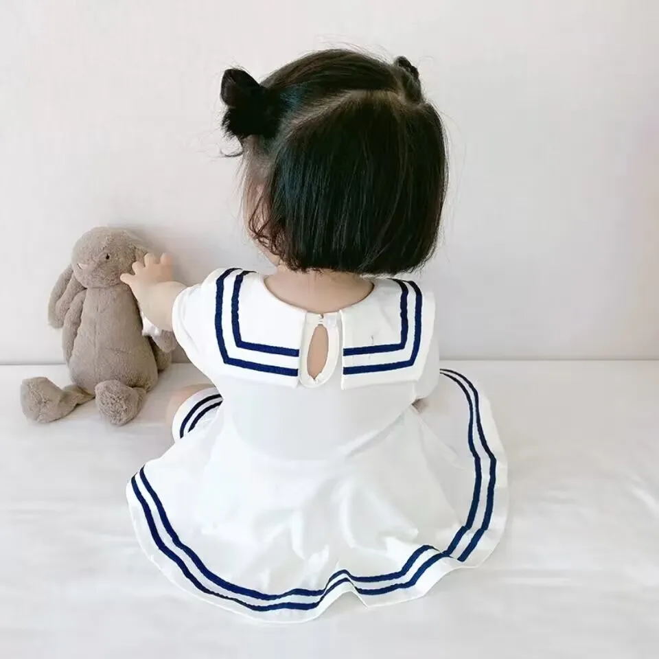 New Summer Toddler Baby Dress Pure Cotton Girl Baby Sea Wind JK Small Skirt Cute and Fashionable Children\'s Short Sleeve Dress