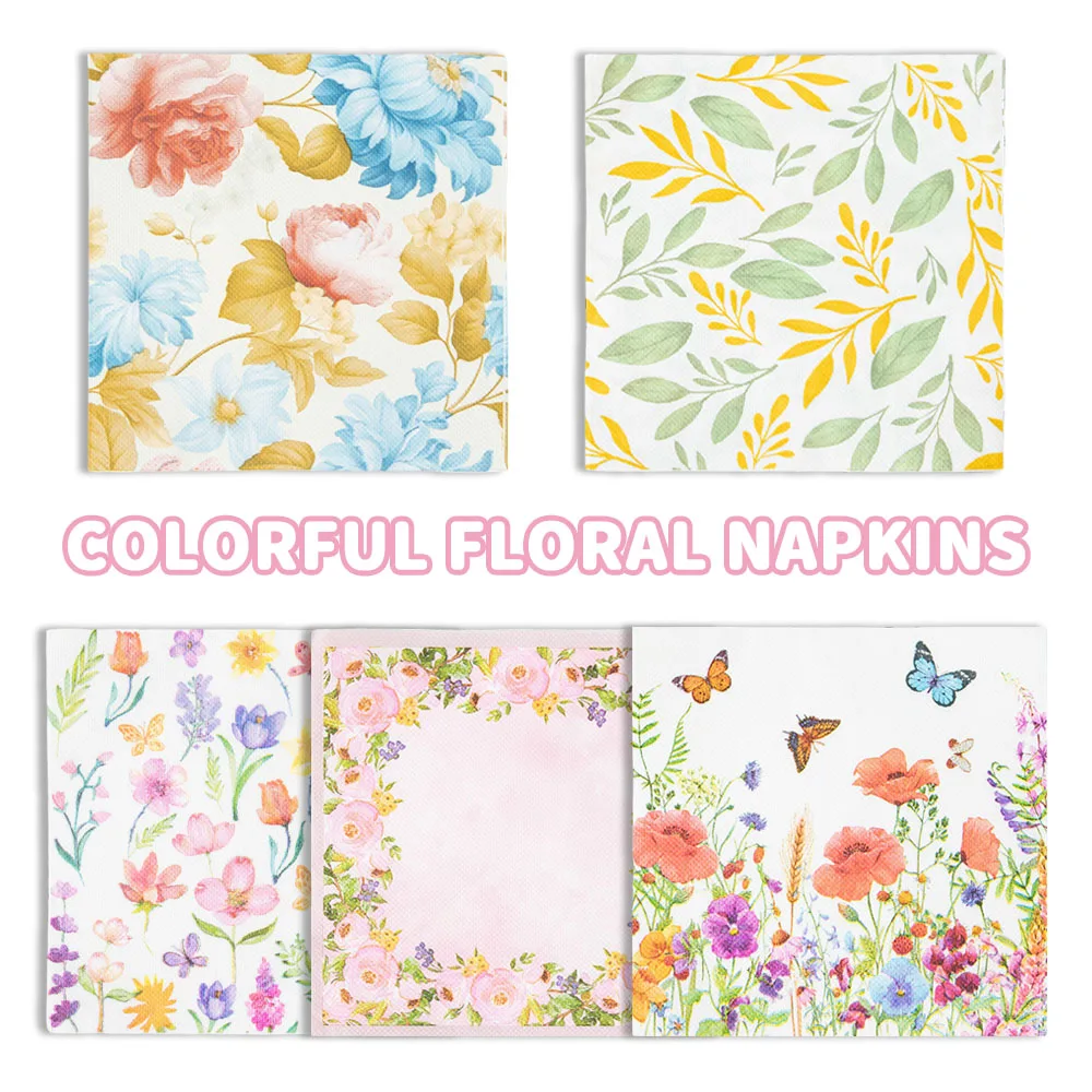 

Colorful Floral Napkins Disposable Printed Paper Napkins 33x33cm Two-Ply Table Decoration Tissue Home Kitchen Party Supplies