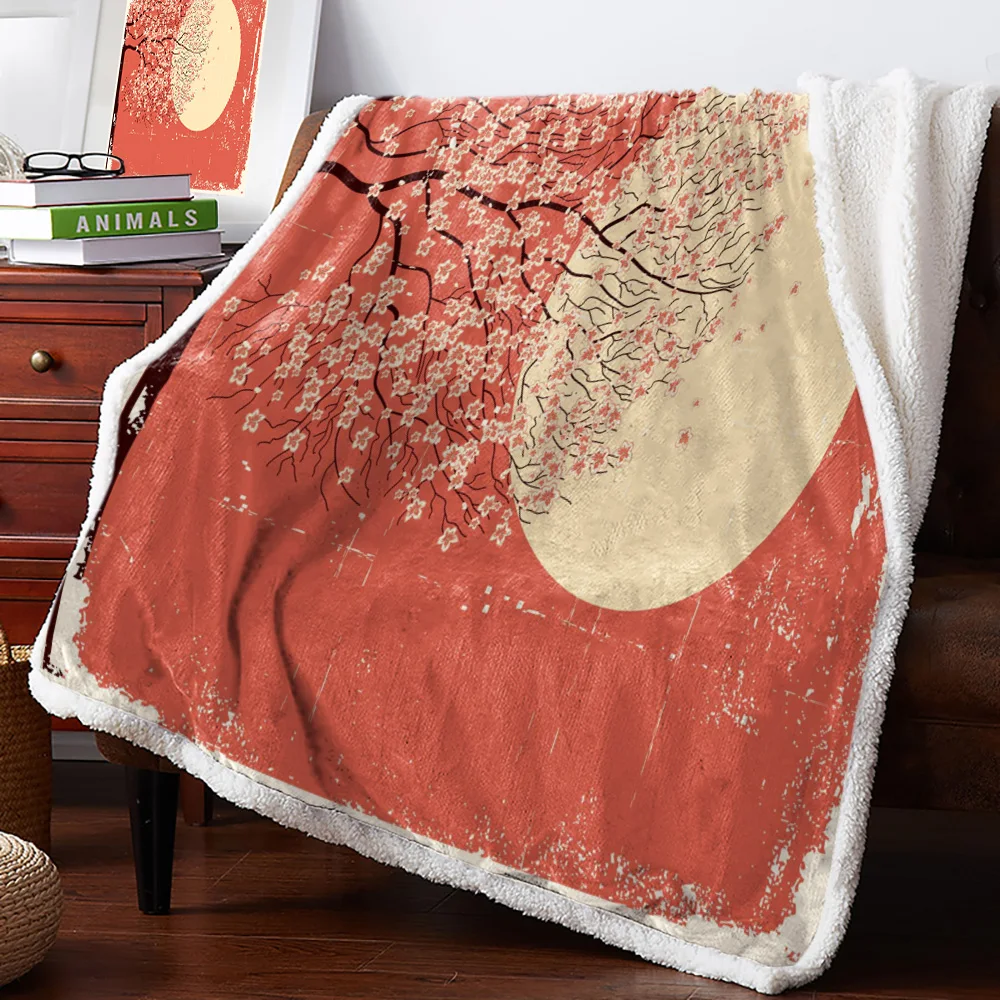 

Cherry Trees Blossom Moon Warm Soft Blanket Office Sofa Plush Blanket Bedspreads Quilt Drop Ship