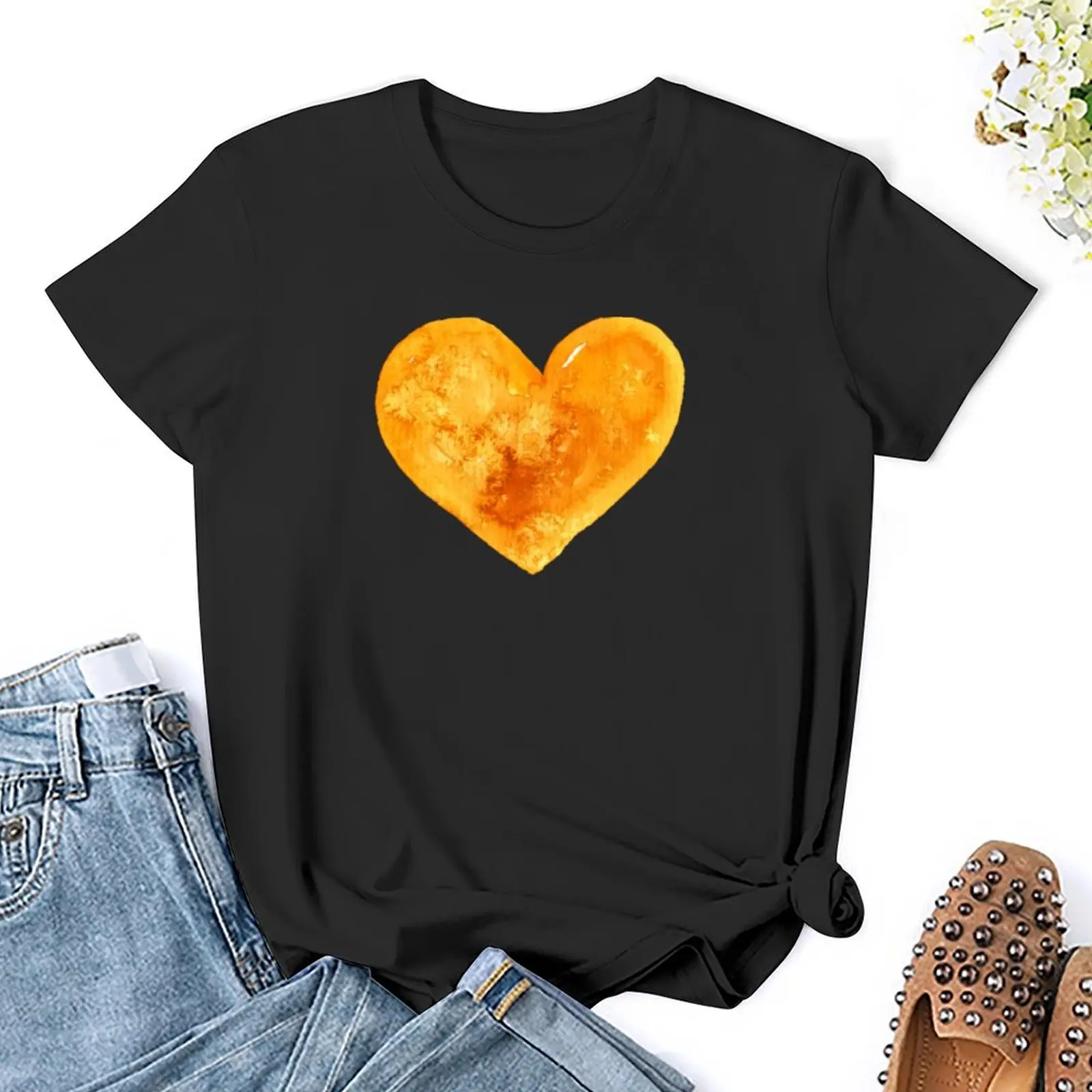 Camiseta de corazón amarillo para mujer, ropa bonita para mujer, camiseta para mujer