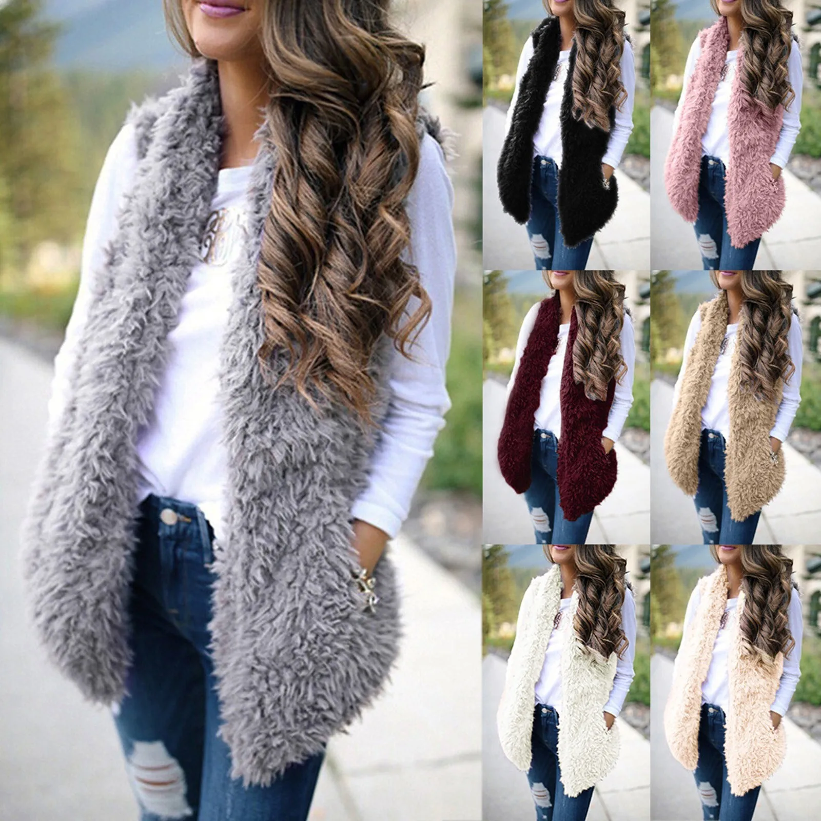 Fashion Winter Sleeveless Vests Coats Women Coats Furry Outerwear Ladies Long Cold Faux Fur Warm Vest Casual 2023