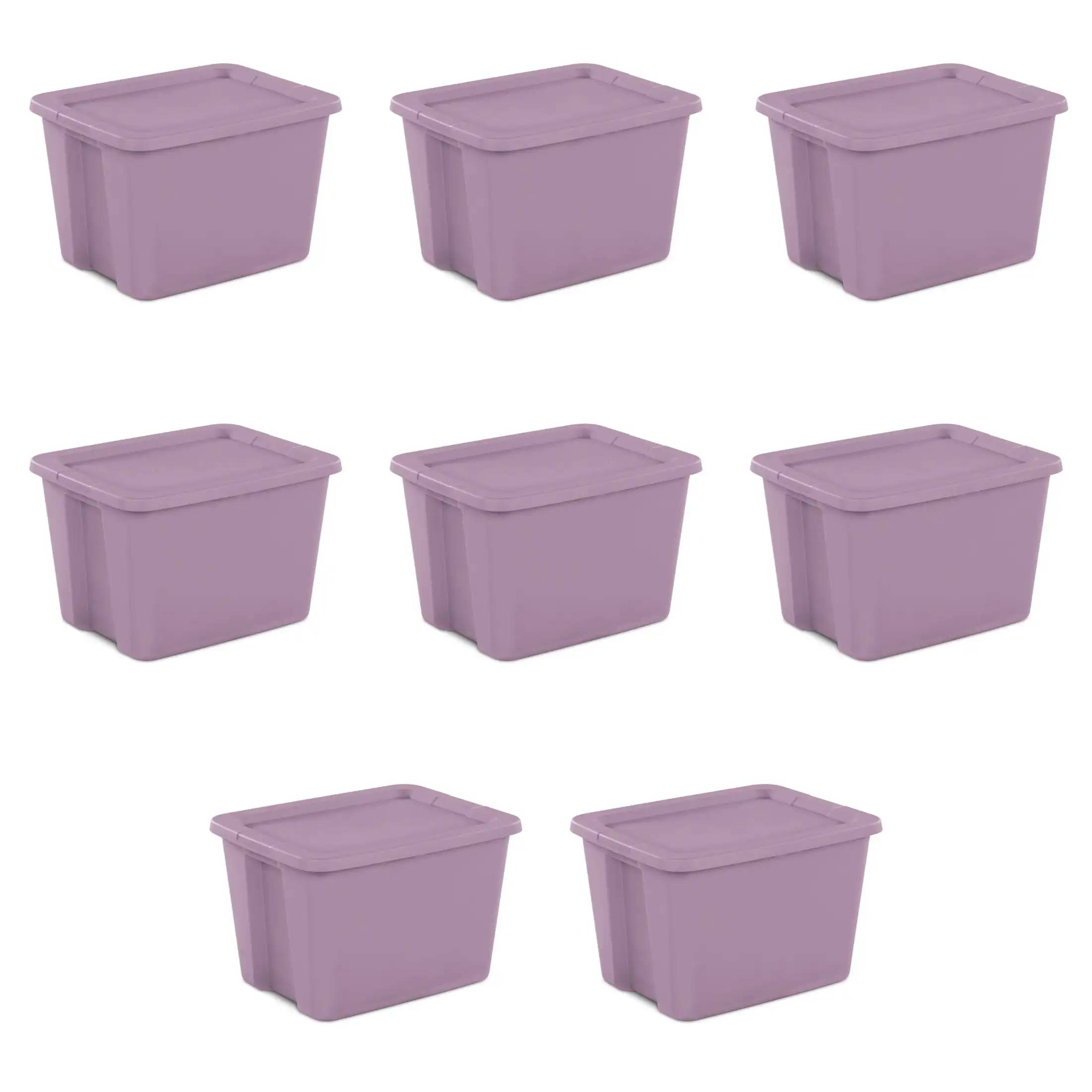 

Large Storage Bin, 18 Gallon Plastic Storage Container with Snap-On Lid, Lilac, Pack of 8