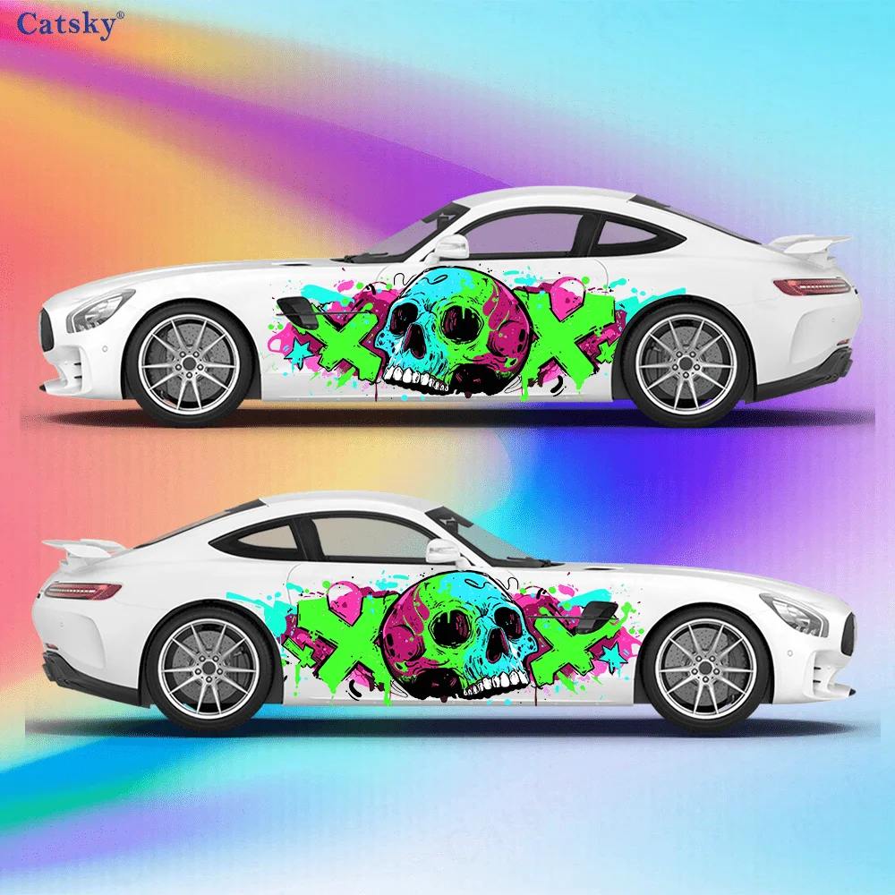 

Красочный череп граффити украшение на боковую наклейку автомобиля, ПВХ водонепроницаемая устойчивая к царапинам наклейка, защита автомобиля, автоаксессуары в подарок