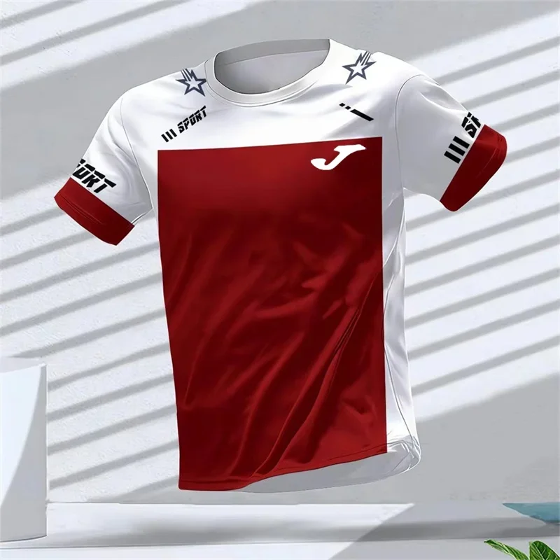 JOMA تي شيرت رياضي أنيق بسيط للرجال صيفي خارجي بأكمام قصيرة مطبوع ثلاثي الأبعاد تي شيرت غير رسمي كبير الحجم للجري والجيم تي شيرت #6