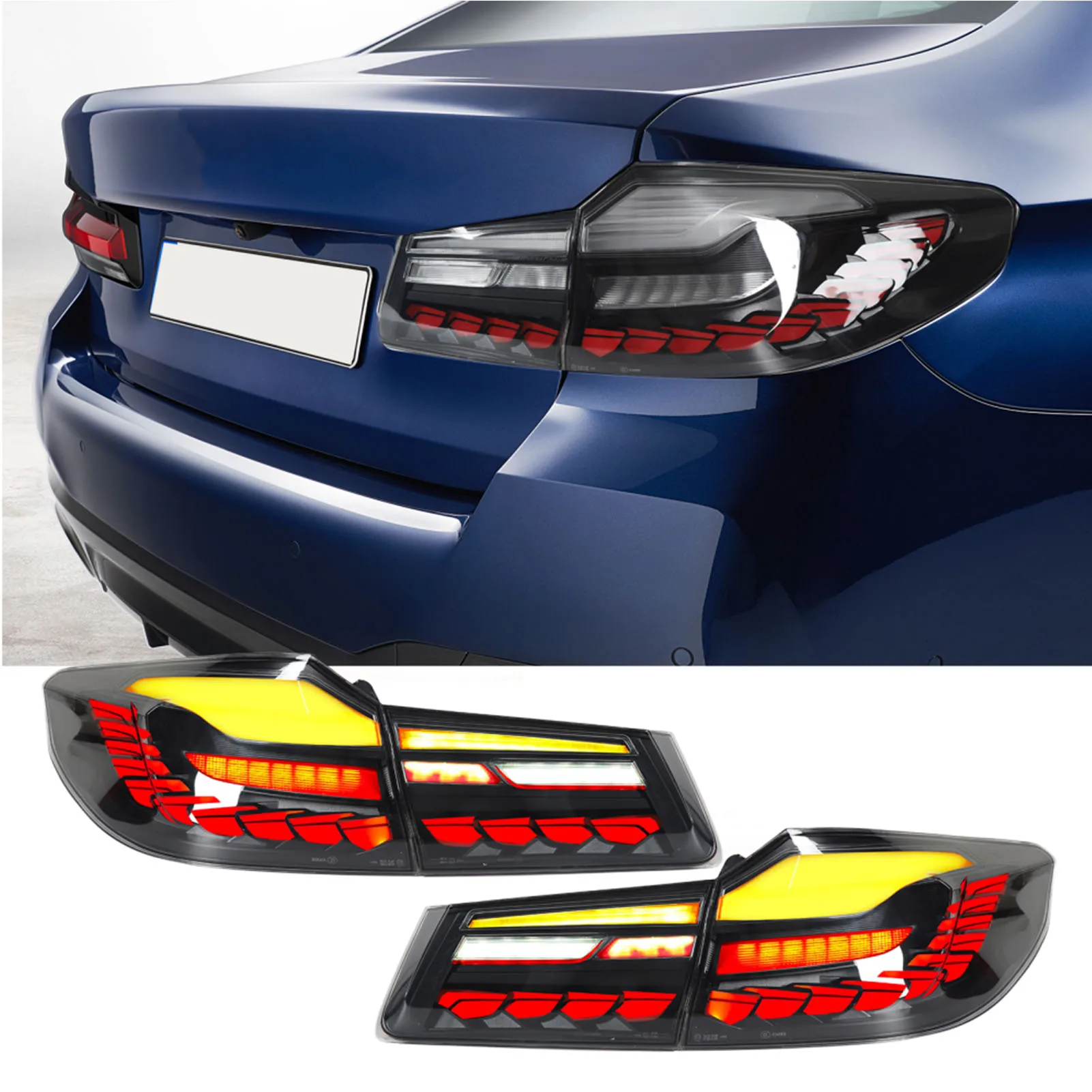 

For BMW 5 Series G30 M5 F90 Pre‑Facelift 2017-2020 1 Pair Black Red GTS OLED Style LED Tail Light Dynamic Turn Signal