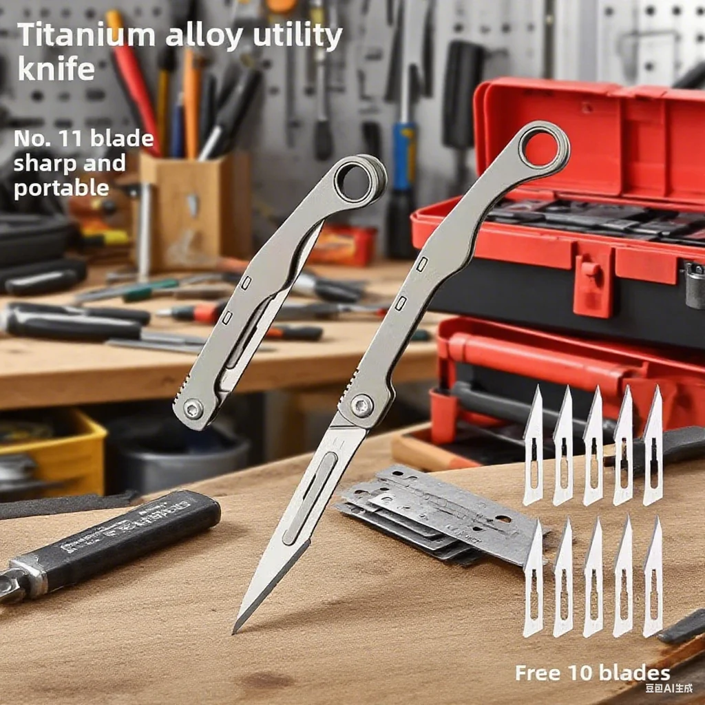 

Titanium alloy mini folding knife with interchangeable blade, portable keychain