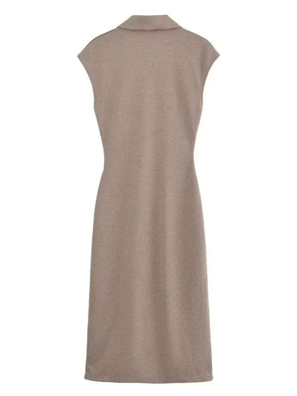 2025 Spring Summer New Women's Elegant Fashion Bead Cloth Shirt-style Short-sleeved V-neck Slim-fit Dress Long Skirt MX4A