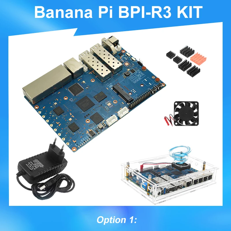 Banaan Pi BPI-R3 Kit Mediatek Mt7986 2Gb Ram 8G Emmc 5gbe Network Sfp 2.5gbe Openwrt Soft Router Board Met Behuizing Voeding