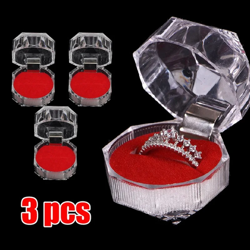 

3pcs 3 Color Hot Sale Jewelry Package Ring Earring Box Acrylic Transparent Wedding Proposal Jewelry Valentine's Day Gift Box