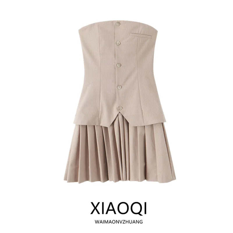 Spring 2025 New Women's Design Sense Strapl ort Dr Straight Collar Svel Commute Sle Spring Summer Collection