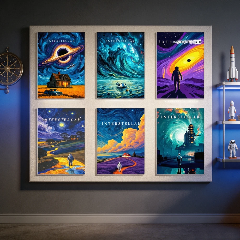 Interstellar Film Canvas Poster Van Gogh Starry Sky Galaxy Space Black Hole Wall Art Movie Bedroom Living Room Decor Sci-fi Fans
