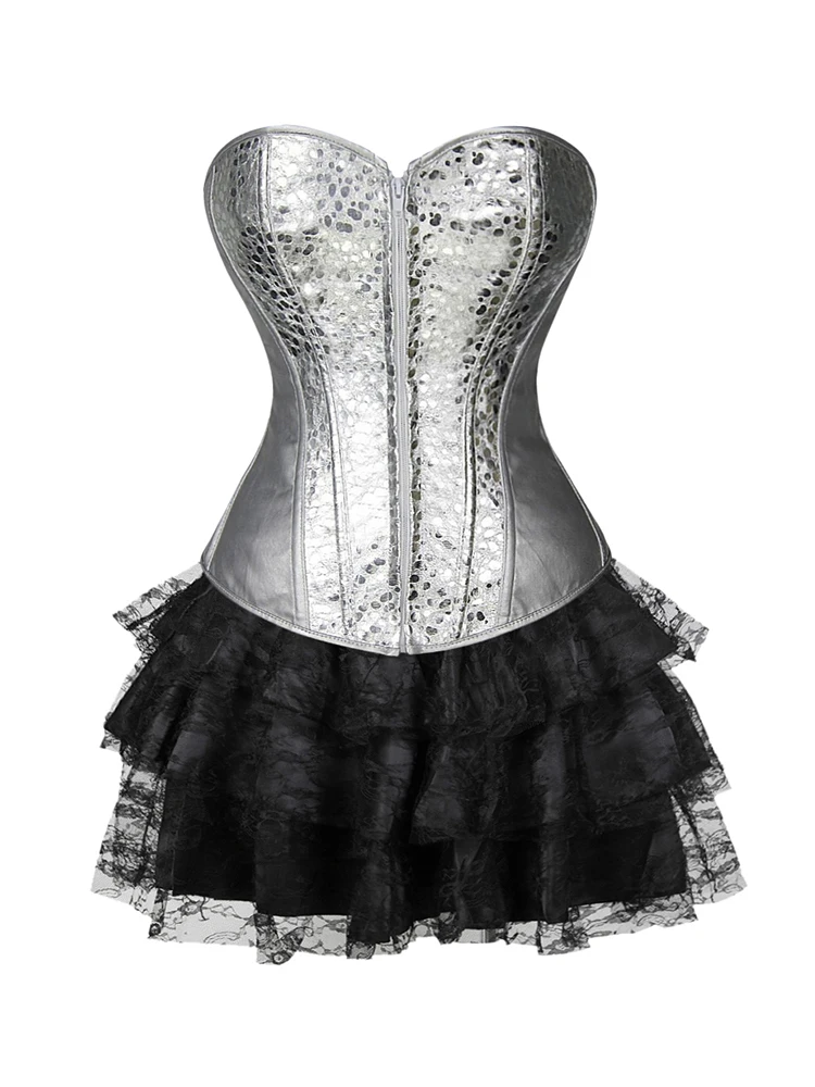 Corset Dress Silver Gold Corsets for Women Steampunk Gothic Corset Bustier with Zipper y2k Overbust Plus Size Corset Bustier Se
