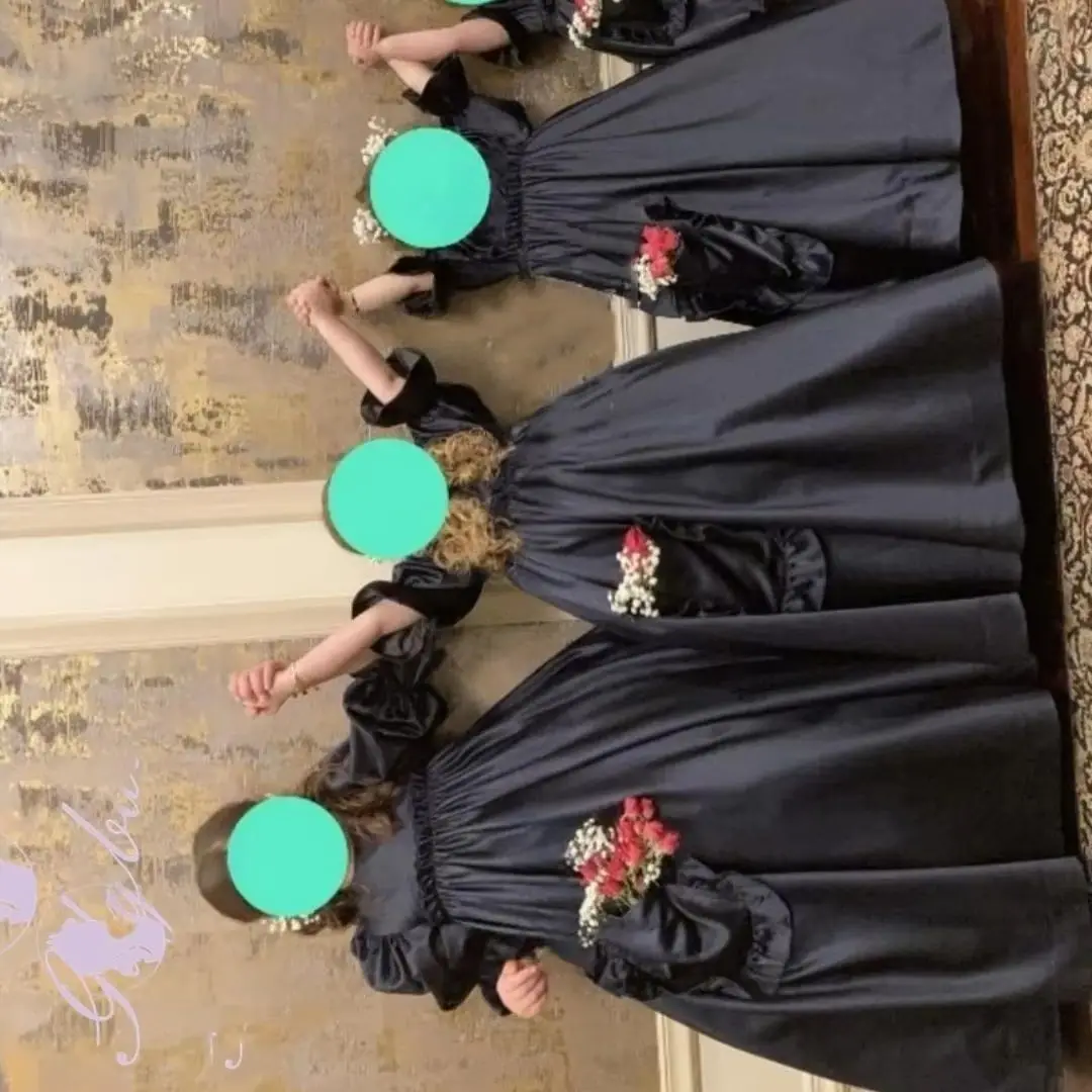 

Индивидуальное плиссированное платье для девочек с цветочным узором, с завышенной талией, круглым вырезом, рукавами 3/4, пышное, из атласа, для свадьбы, дня рождения, первого причастия, детское платье