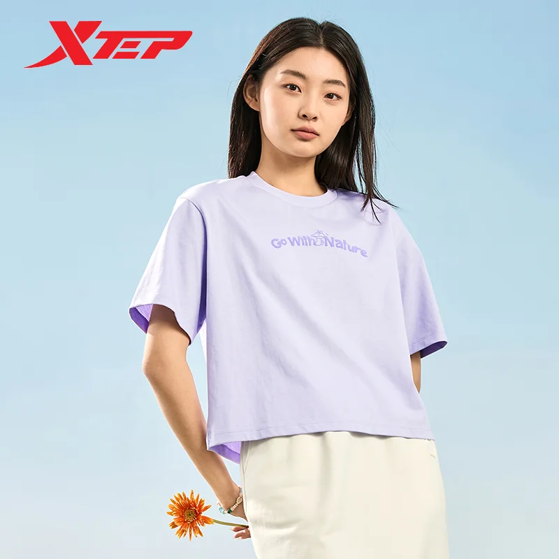 Xtep Short Sleeve Knitted Shirt For Women 2024 Spring Breathable Comfortable Women\'s T-shirt Fashion  Outdoor Tops 876128010037