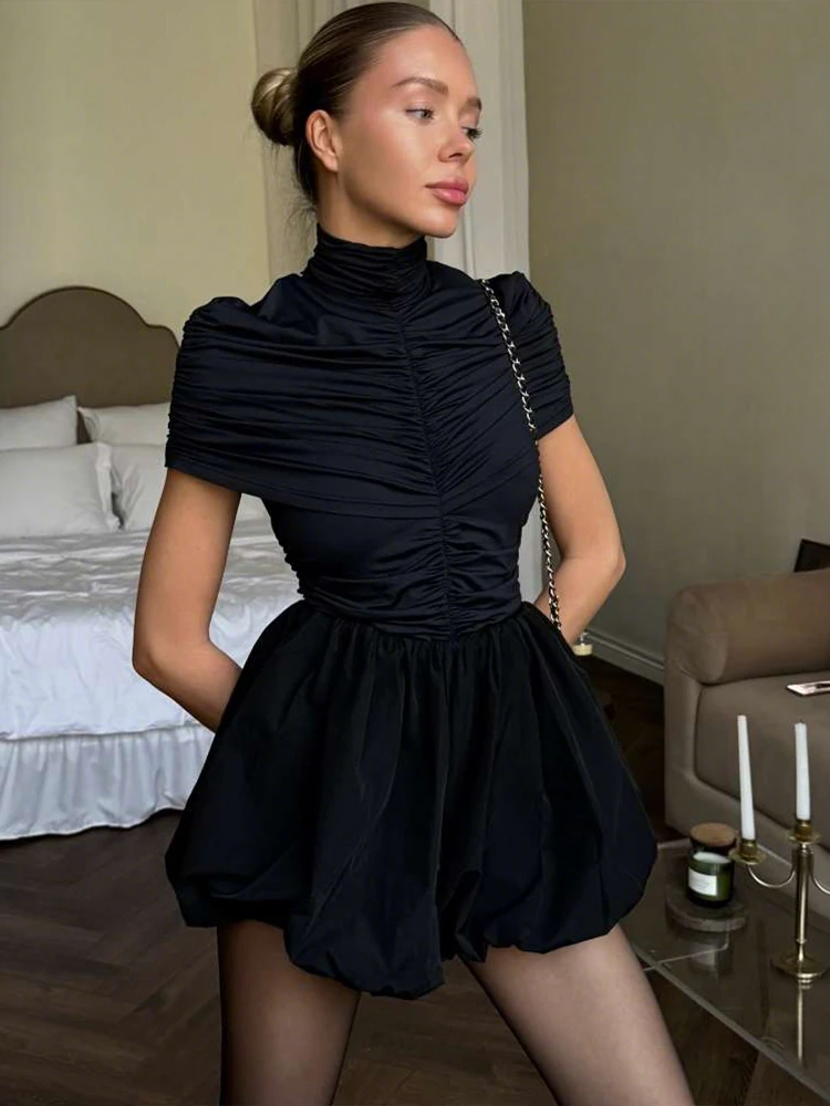 วอทไวแวร์ บอดี้สูทแขนสั้นผู้หญิง คอเต่า ผ้ารัดรูป ยืดหยุ่น กระชับรูปร่าง แฟชั่นฤดูร้อน เรียบง่าย สไตล์สตรีทแวร์