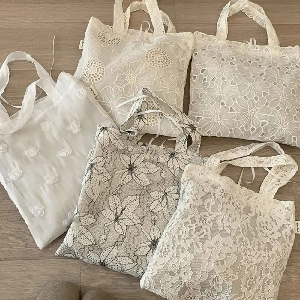 Bolso de hombro de encaje bordado ahuecado, bolso de mano ligero bordado con flores, bolso tejido bohemio de gran capacidad para mujer