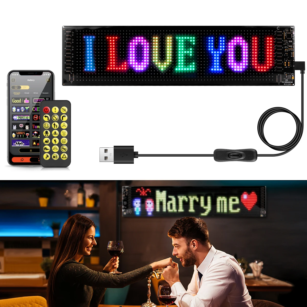 Bluetooth APP LED Matrix Pixel Panel Night Light Scrolling Sign Advertising Light DIY Programmable For Store Car Bar Display