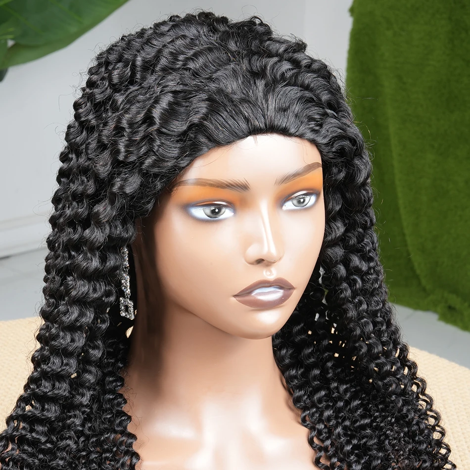 Kinky Curly 200% Density 3 IN 1 Half Wig Human Hair Drawstring Invisible Pre-cut Pre-plucked Seamless Clip Ins Wear And Go Wigs