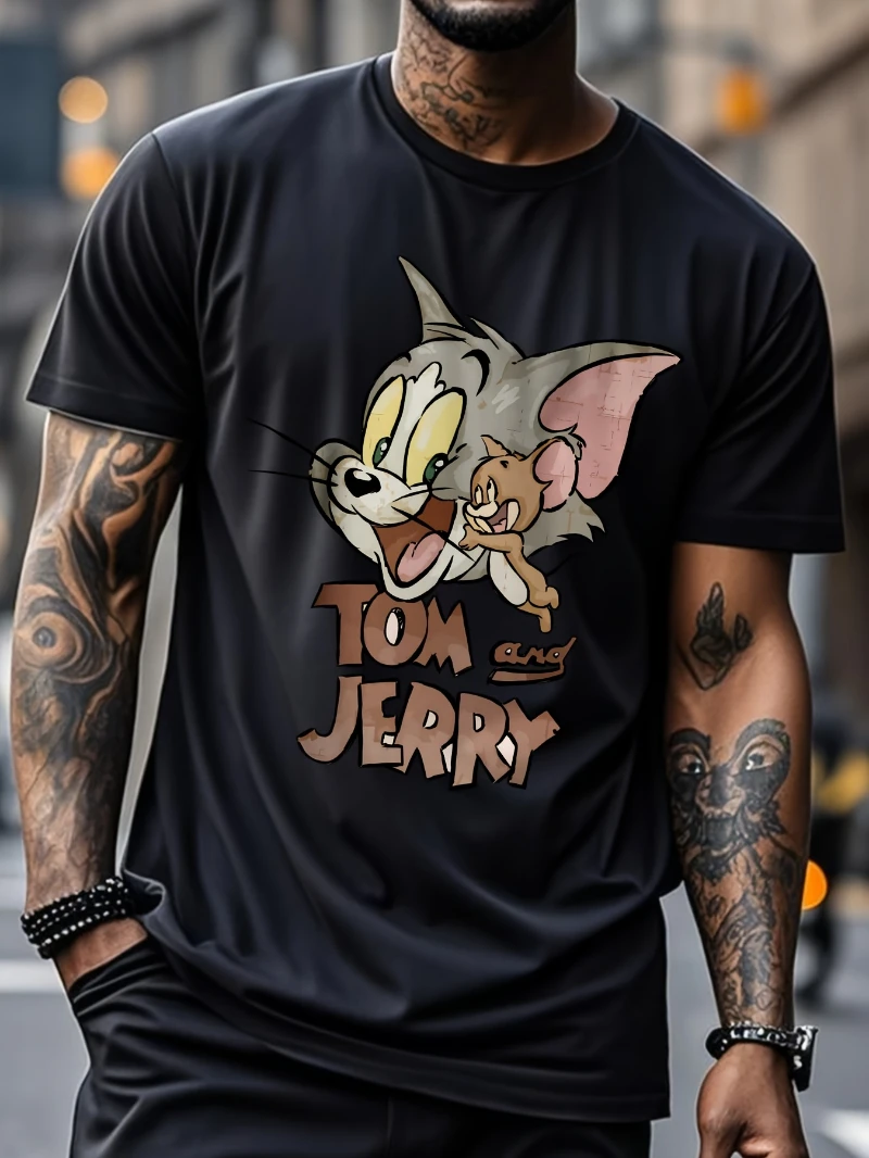 جديد 2025 الصيف توم وجيري رجل خمر الكرتون طباعة تي شيرت لينة تنفس الراقية الفاخرة لكل من الرجال والنساء #2