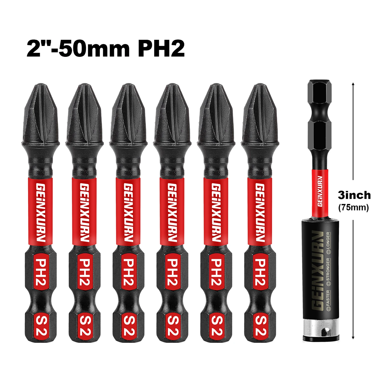 Geinxurn Impact Tough #2 Phillips 2 in. Insert Driver Bits,  PH2 Power Screwdriver Bits Set with Bit Holder and Mini Wrench