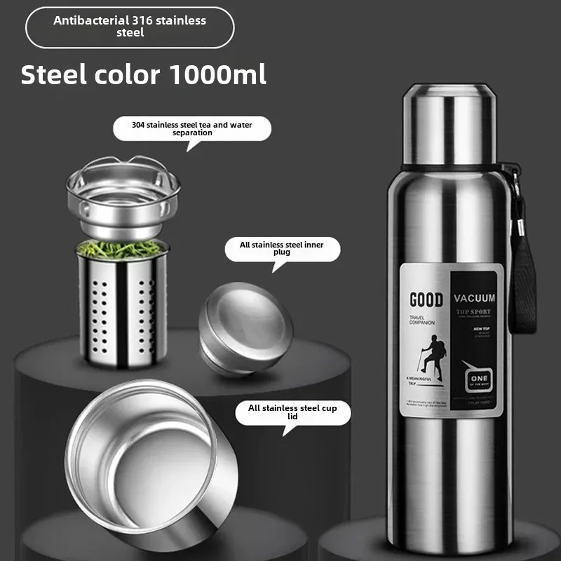 Olla de aislamiento térmico totalmente de acero inoxidable 316, taza termo portátil de gran capacidad para viajes al aire libre, escalada de montaña