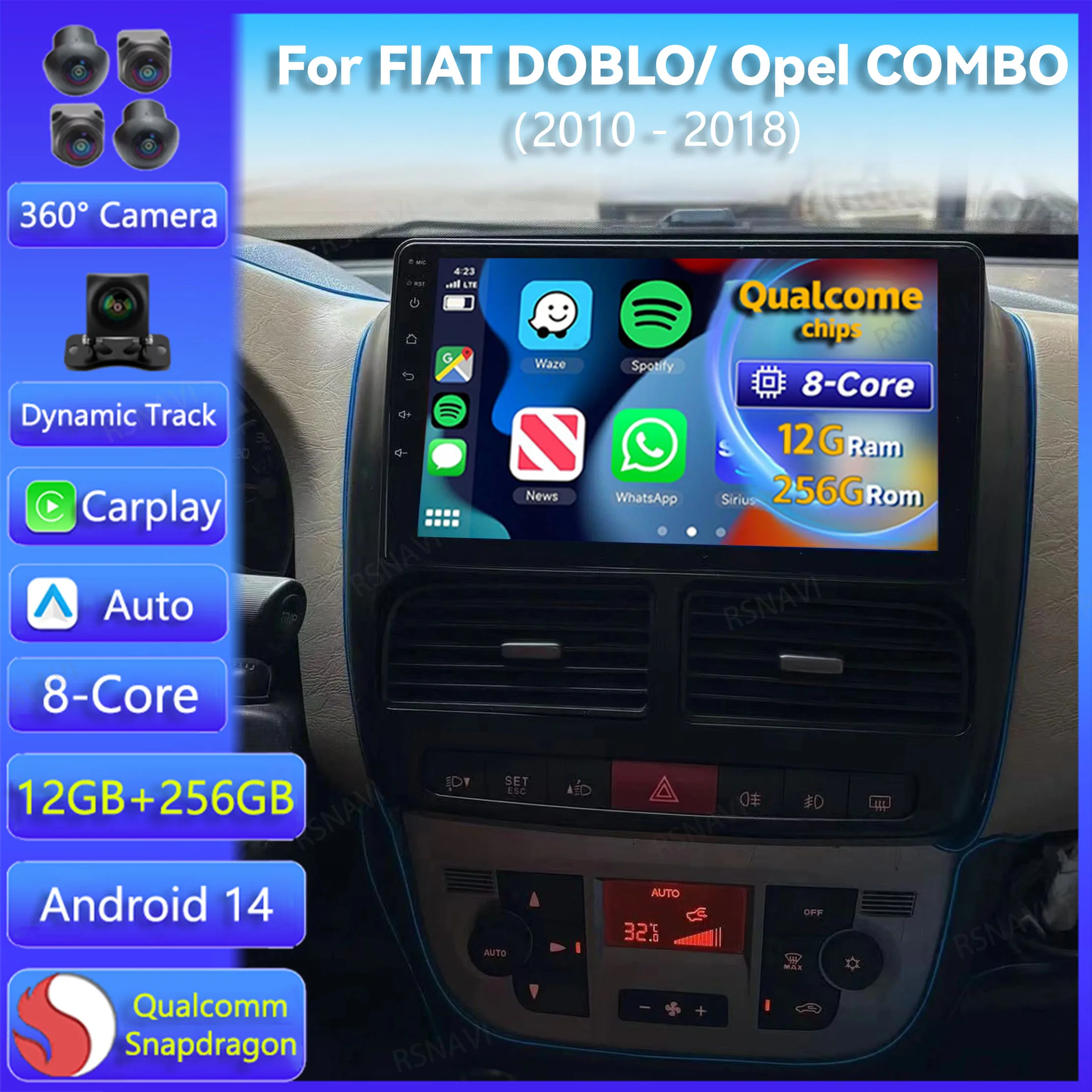 Android14 Carplay Auto For FIAT DOBLO 2010 -2012 2013 2014 2015 Opel COMBO 2011-2018 Multimedia Car Radio Player 4G Stereo 2 Din