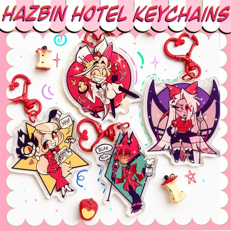 Hazbin Hotel Acrylic Keychains Holographic Star- Pattern Design Charm Collectible Anime Keyrings for Fans