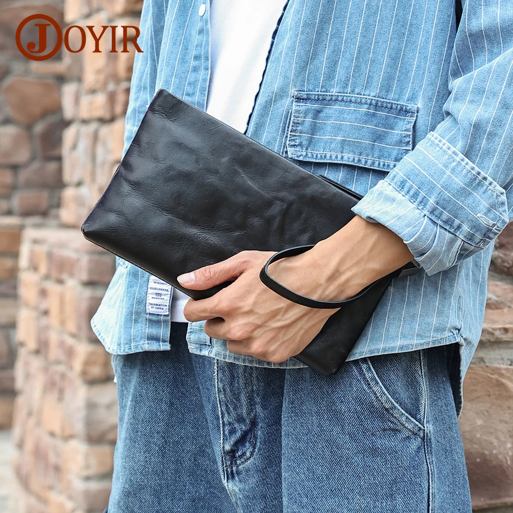 

JOYIR Genuine Leather Mens Clutch Bag Man Purse Handbag Business Wristlet Phone Wallet Card Holder Male Casual Handy Bags