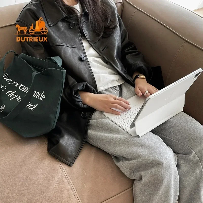 High-end Genuine Leather Jacket for Women, New Winter Sheepskin Windbreaker Jacket, Simple Retro Lapel Mid-length Cowhide Jacket