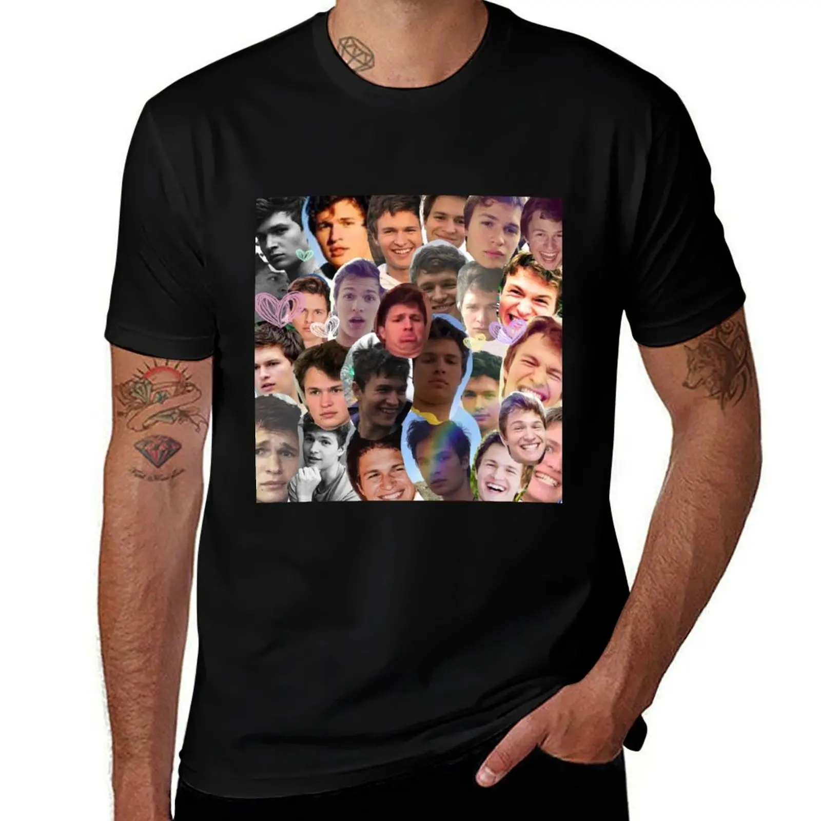 

Ansel Elgort collage T-Shirt luxury designer plus sizes Funny t-shirt vintage mens designer t shirt