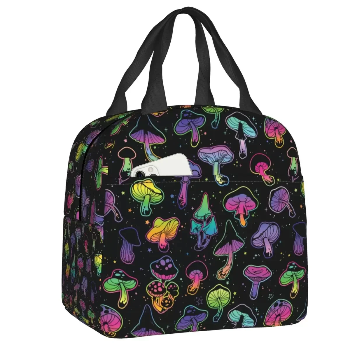 

Custom Psychedelic Mushrooms, Bright Color Shrooms Insulated Lunch Bags for Women Resuable Thermal Cooler Food Lunch Box Travel
