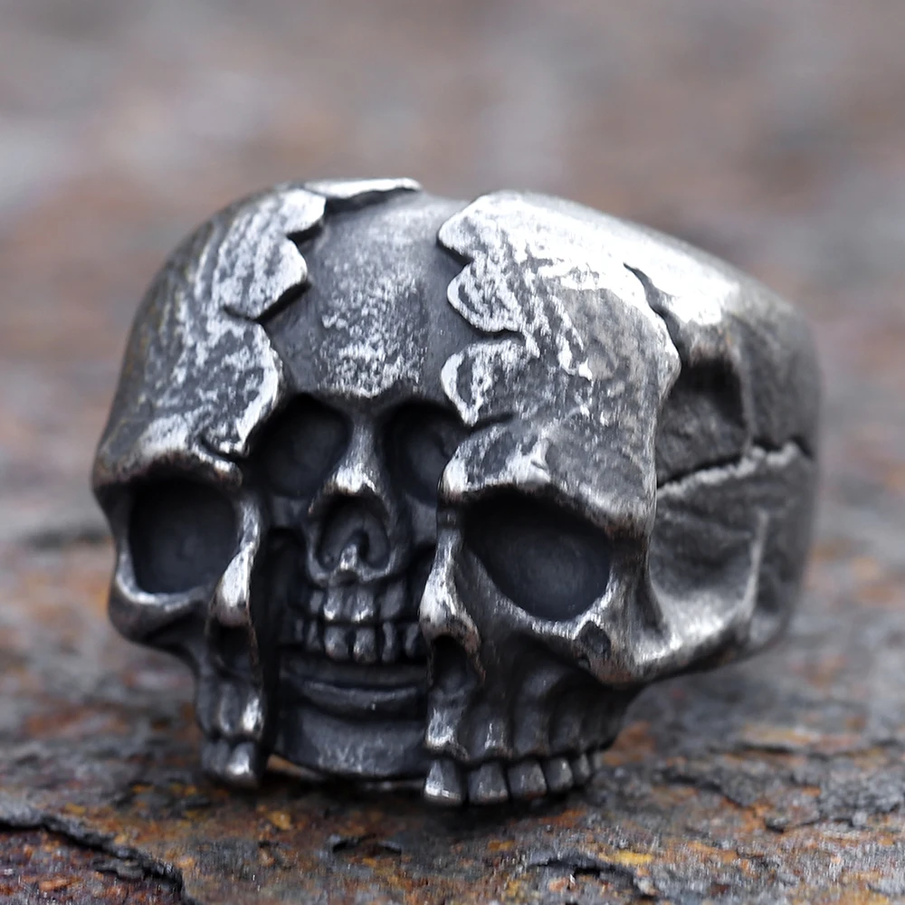 2025 Hip-Hop Cool Herren Calvarium Totenkopf Ring mit Kreuz Gothic 316L Edelstahl Biker Anel Motorrad Band Schmuck Geschenk