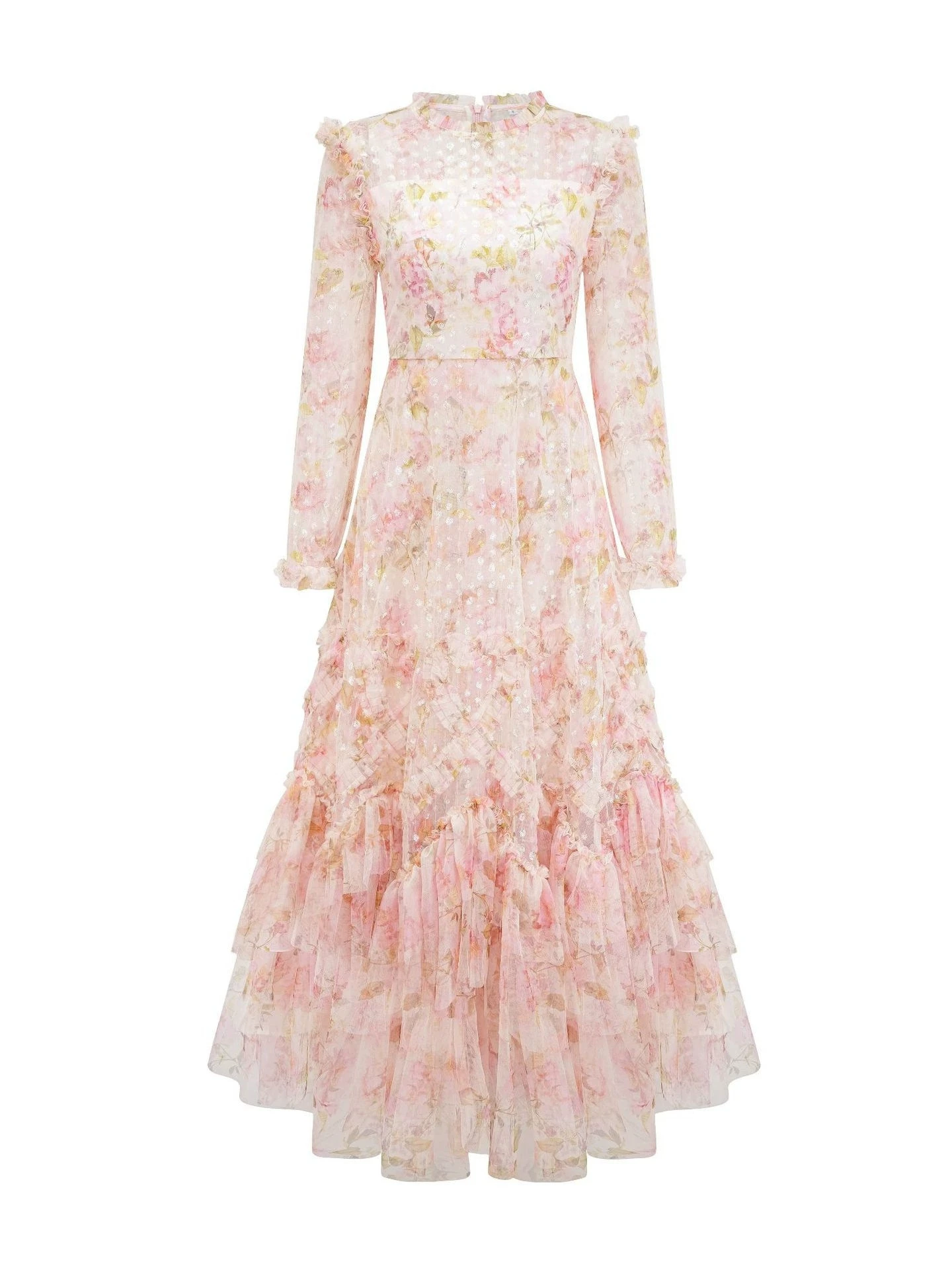 

New round neck heavy craft sequin long sleeve dress sweet fresh dress long sleeve high waist long skirt-GZXX491